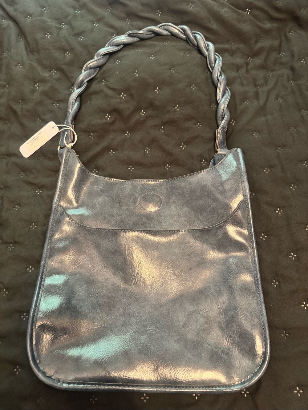 Charming Charlie Shiny Navy Braided-Handle Shoulder Bag